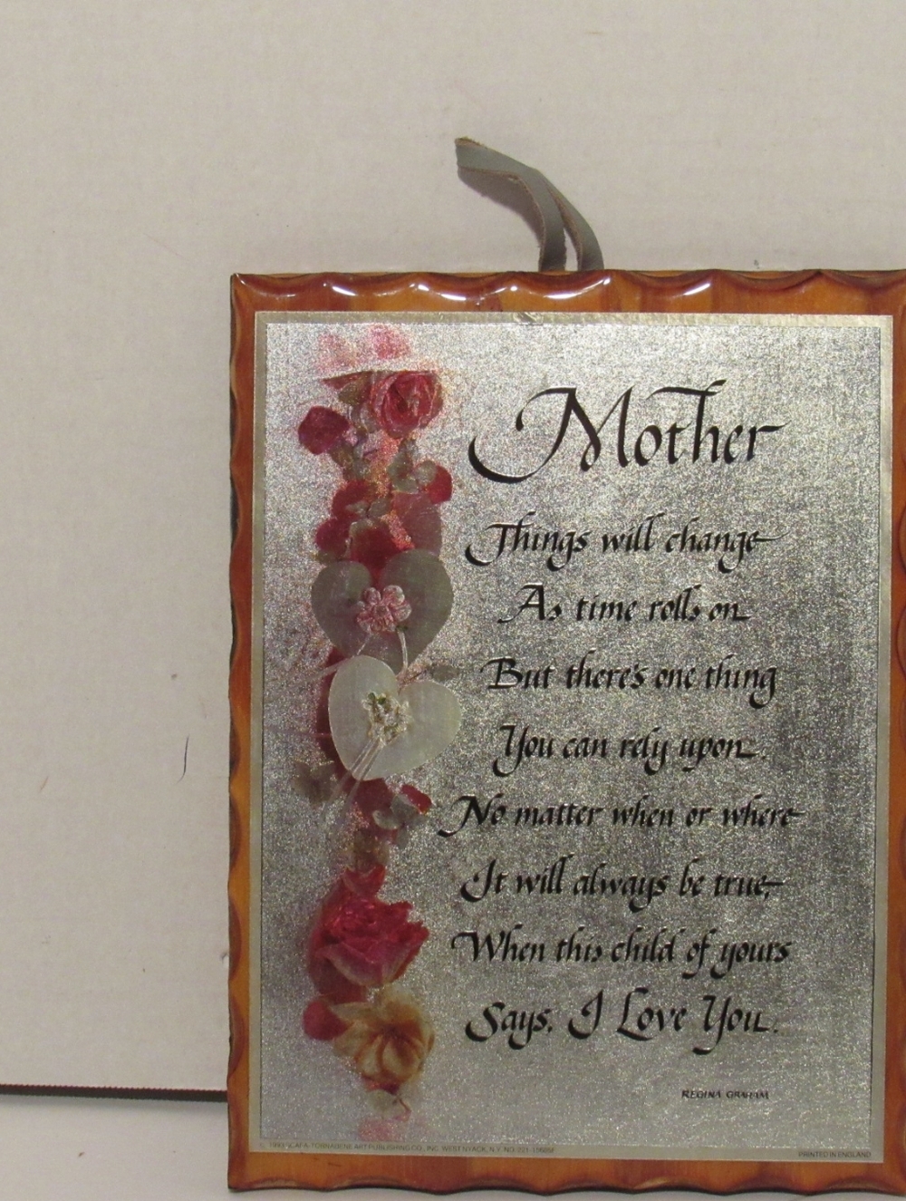 Regina Graham 1993 MOTHER POEM Carved Wood Gold-Silver Foil Lithograph, Folk Art